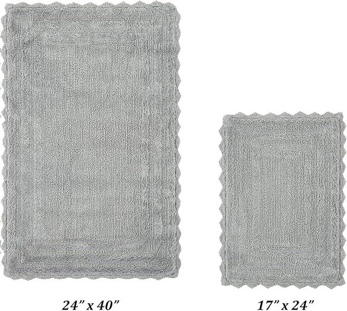 Better Trends Lilly Crochet Collection 100% Cotton 2 Piece Set (17" x 24" | 24" x 40") Bath Rug Set in Gray