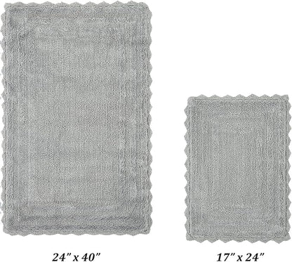 Better Trends Lilly Crochet Collection 100% Cotton 2 Piece Set (17" x 24" | 24" x 40") Bath Rug Set in Gray