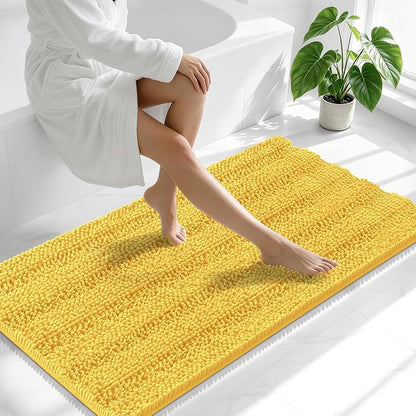 Smiry Thick Chenille Bathroom Runner Rugs 59x20, Absorbent Bath Mat, Yellow | Quick‑Dry & Machine Washable, Non‑Slip Bath Carpet, Soft Striped Bath Rugs for Tub & Shower, Modern Home Decor Accessories