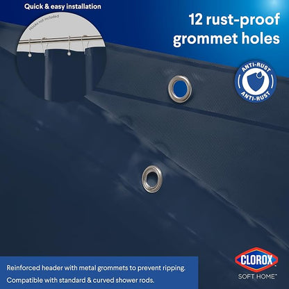 Clorox Shower Curtain Liner, Premium Colored Medium-Weight Durable Waterproof 6g PEVA for Bathroom with Weighted Magnets, Standard Size 72" x 72", Blue