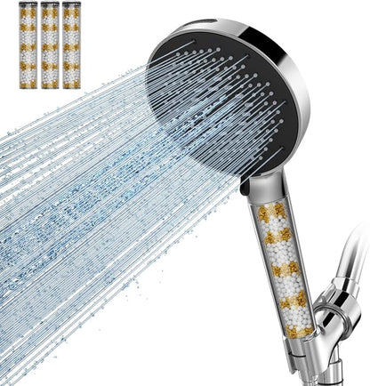 SR SUN RISE NSF Certified Filtered Shower Head with Handheld for Hard Water to Remove Chlorine High Pressure 9-Spray Setting (with Power Wash) Anti-Clog Nozzles (4 Filters, Chrome)