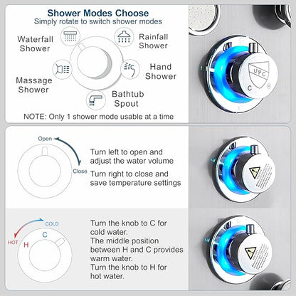 ELLO&ALLO LED Shower Panel Tower System, Rainfall and Mist Shower Head Rain Massage with Body Jets, Brushed Nickel
