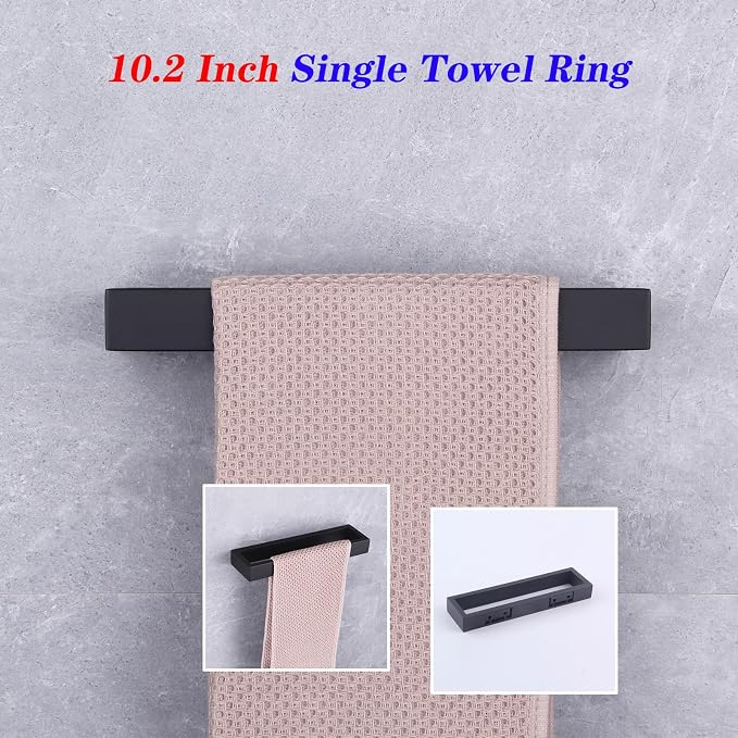GERZWY Modern Black Towel Holder SUS304 Stainless Steel Towel Hanger Towel Ring for Bathroom Lavatory Wall Mount Contemporary Style HG1706-BK