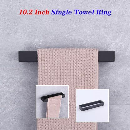 GERZWY Modern Black Towel Holder SUS304 Stainless Steel Towel Hanger Towel Ring for Bathroom Lavatory Wall Mount Contemporary Style HG1706-BK