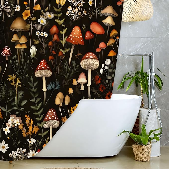 JAWO Rustic Forest Shower Curtain, Lodge Cabin Woodsy RV Wildlife Animals Woodland Campers Camping Bathroom Set with Hooks, 72X84 Inch, Red