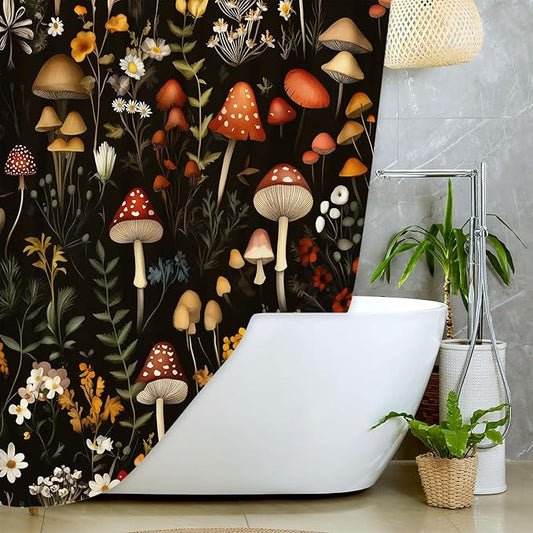 JAWO Rustic Forest Shower Curtains, Lodge Cabin Woodsy RV Shower Curtain, Wildlife Animals Woodland Campers Camping Bathroom Set with Hooks, 72X75 Inch, Red