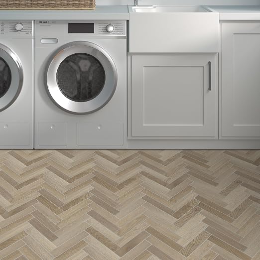 12-Pack Peel and Stick Floor Tile, 10.8" x 9.3" Herringbone SPC Self-Adhesive Luxury Vinyl Flooring, Wood-Look Groutable Backsplash Tile for Kitchen Bathroom, Warm Oak, Covers 8.4 Sq. Ft.