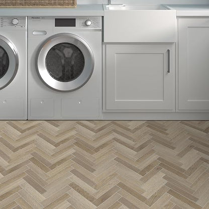 12-Pack Peel and Stick Floor Tile, 10.8" x 9.3" Herringbone SPC Self-Adhesive Luxury Vinyl Flooring, Wood-Look Groutable Backsplash Tile for Kitchen Bathroom, Warm Oak, Covers 8.4 Sq. Ft.