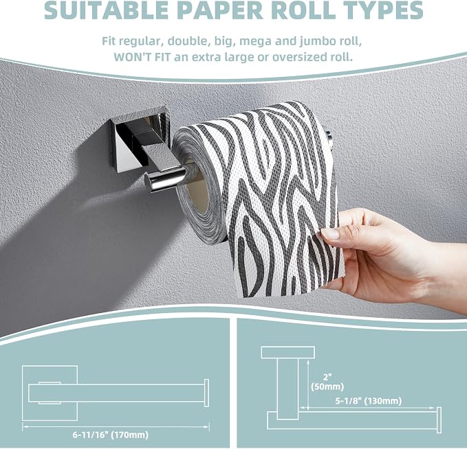 Suyar Bathroom Accessories Set Polished Chrome, Bathroom Hardware Set | Include Robe Hook, Toilet Paper Holder, Hand Towel Holder, Towel Bar, SUS304 Stainless Steel, Wall Mounted