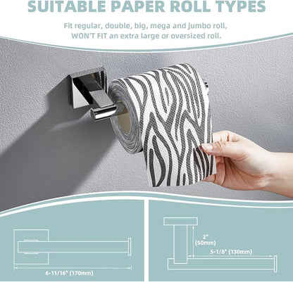 Suyar Bathroom Accessories Set Polished Chrome, Bathroom Hardware Set | Include Robe Hook, Toilet Paper Holder, Hand Towel Holder, Towel Bar, SUS304 Stainless Steel, Wall Mounted