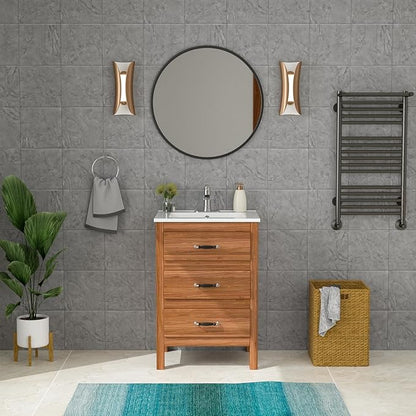 Lordear White Bathroom Sink One Hole Drop In 24 X 20 Inch One Holes Porcelain Ceramic Bathroom Vanity Top Sink Basin 24" Drop in Bathroom Sink
