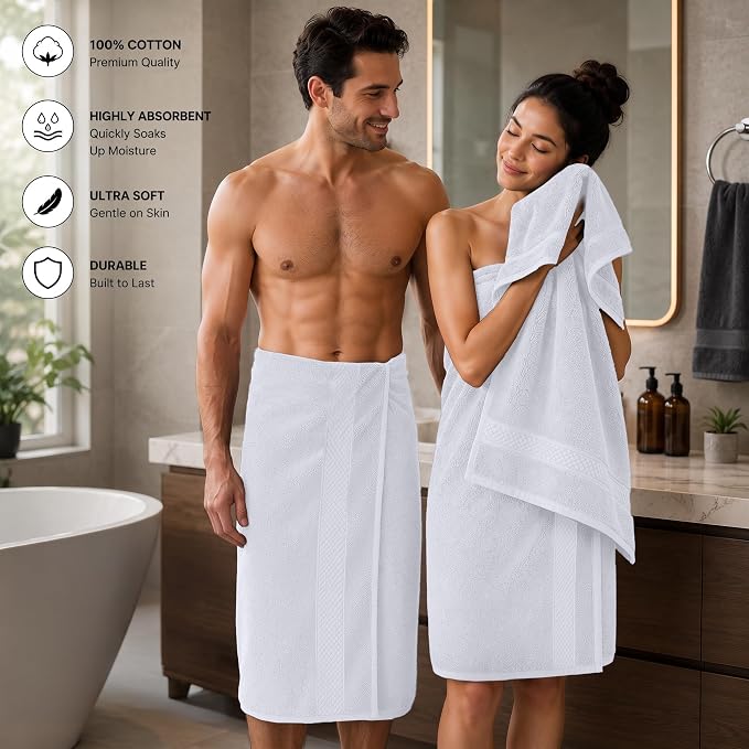 DAN RIVER 600 GSM Cotton Large Bath Towels Set of 4, 27 x 54 Inches, White | Larger & Lighter Weight Towels for Bathroom - Highly Absorbent & Quick Dry 100% Cotton Bath Towel Set for Home, Spa & Hotel