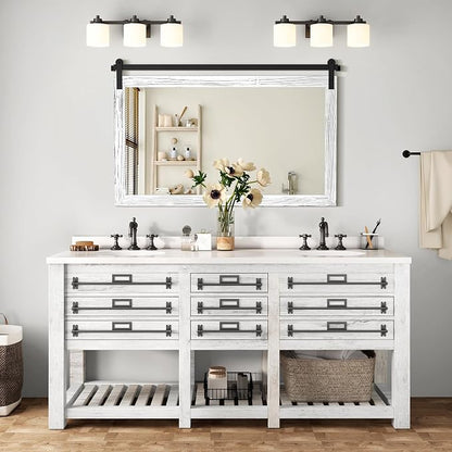 COGOOD Farmhouse Bathroom Mirrors for Over Sink - 30 x 49 White | Rustic Barn Door Wood Framed Vanity Mirror for Entryway, Living Room, Bedroom, Dresser Wall Decor