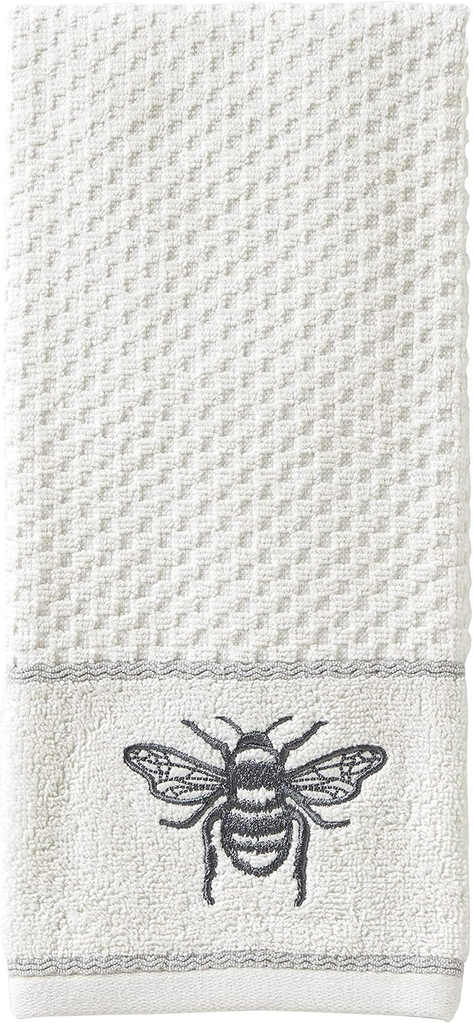 SKL Home Farmhouse Bee Hand Towel Set-2pc, 100% Cotton, Embroidered, White | Soft & absorbent terry jacquard. For use in the bathroom, kitchen, bar, or any sink space & makes a great gift.