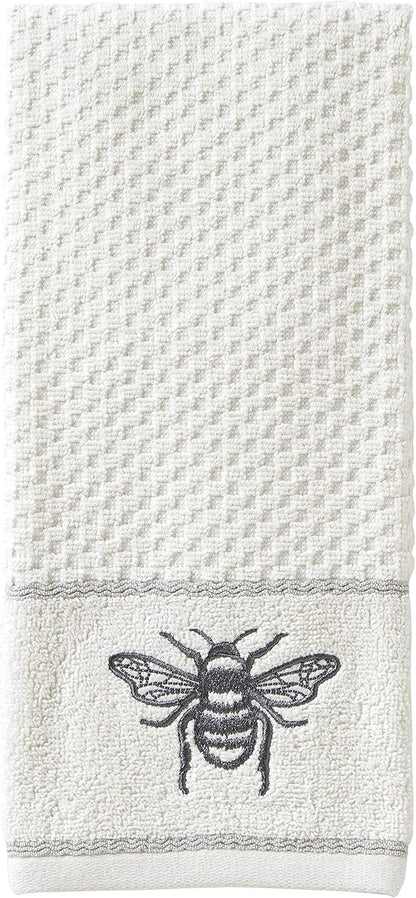 SKL Home Farmhouse Bee Hand Towel Set-2pc, 100% Cotton, Embroidered, White | Soft & absorbent terry jacquard. For use in the bathroom, kitchen, bar, or any sink space & makes a great gift.