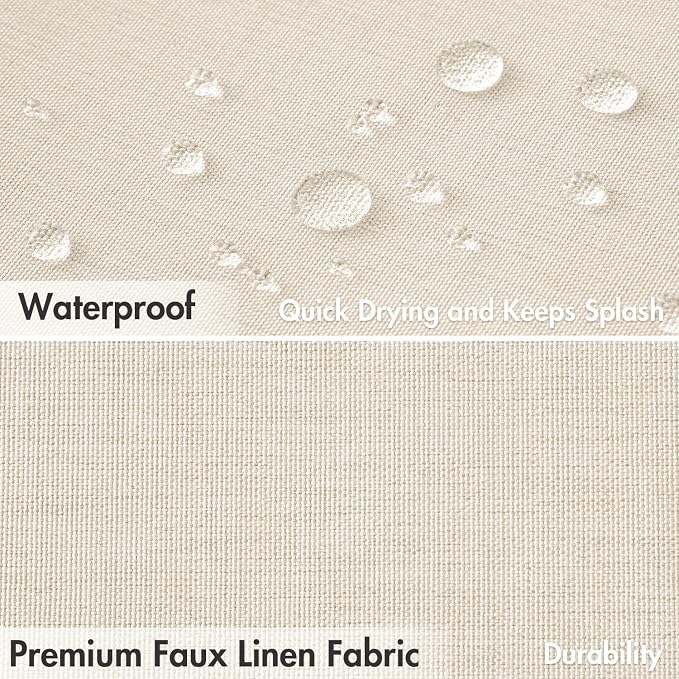 MIULEE Cream White Scalloped Linen Shower Curtain 72x72 Inches | Linen Textured, Waterproof, Washable, 12 Metal Hooks, Heavy Duty Cloth, Black Border, Shower Curtain for Bathroom Bathtub