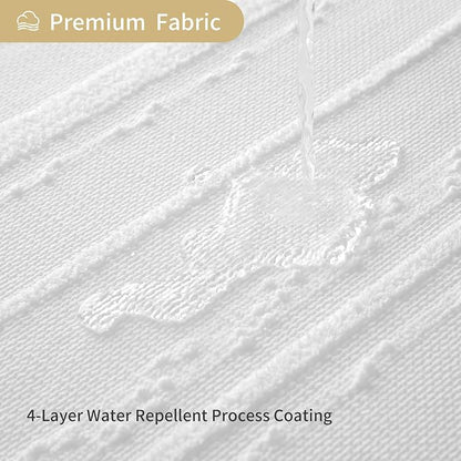Extra Long White Shower Curtain Boho, 72 x 84 Cotton Blend Waffle Weave Stripe Textured Heavy Duty, Fabric Shower Curtain for Bathroom, Hotel, Washable