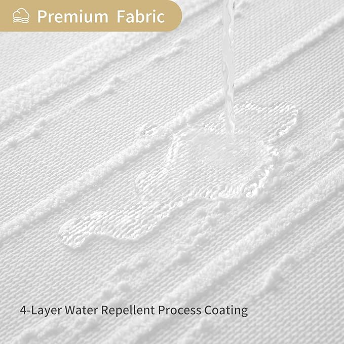 Extra Long White Shower Curtain Boho, Cotton Blend Waffle Weave Stripe Textured Shower Curtain, Fabric Shower Curtains for Bathroom, Hotel,72 x 78