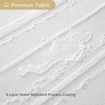 Extra Long White Shower Curtain Boho, Cotton Blend Waffle Weave Stripe Textured Shower Curtain, Fabric Shower Curtains for Bathroom, Hotel,72 x 78