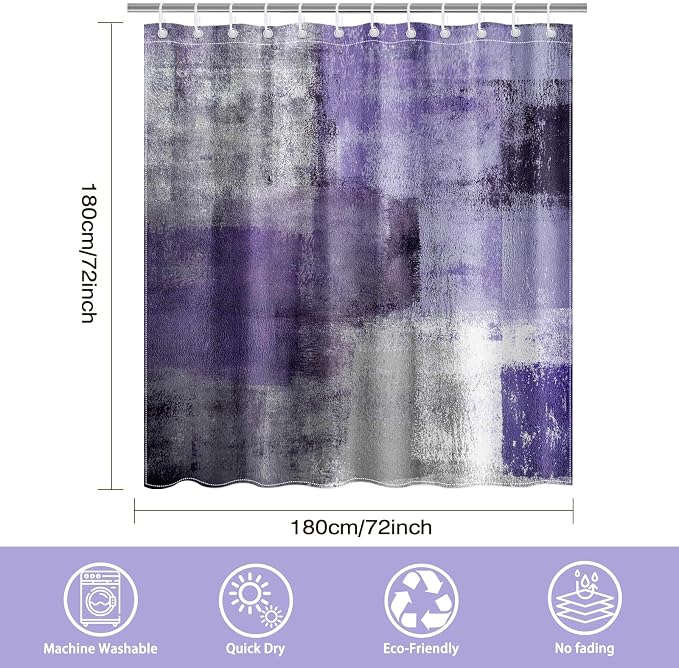 Mocsicka Abstract Shower Curtain Grey Abstract Art Painting Shower Curtain Bathroom Bathtub Curtain 72x72 Inch with 12 Hooks (Purple)