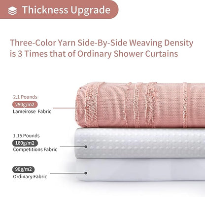 Pink Shower Curtain Boho, Cotton Blend Waffle Shower Curtain Textured, Fabric Shower Curtains for Bathroom, Washable 72 x 72