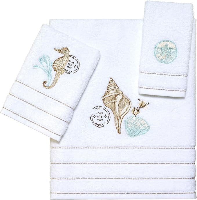 Avanti Linens - 3pc Towel Set, Soft & Absorbent Cotton, Farmhouse Inspired Bathroom Decor (Farmhouse Shell Collection)