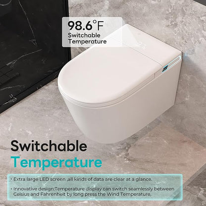Smart Wall Hung Toilet Combo,Auto Flush, Auto Open/Close LId,Heated Seat,Warm Water/Dryer, Modern Elongated Bidet Toilet with In wall Carrier (No need to buy an additional Water Tank)