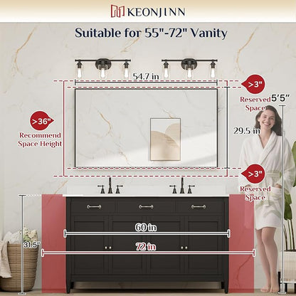 Keonjinn 55x30 Inch Black Bathroom Mirror for Over Sink, Aluminum Alloy | HD Tempered Glass, Vanity Mirror, Brushed Framed, Square Corner, Modern Farmhouse, Wall Mounted Mirrors, Rectangular