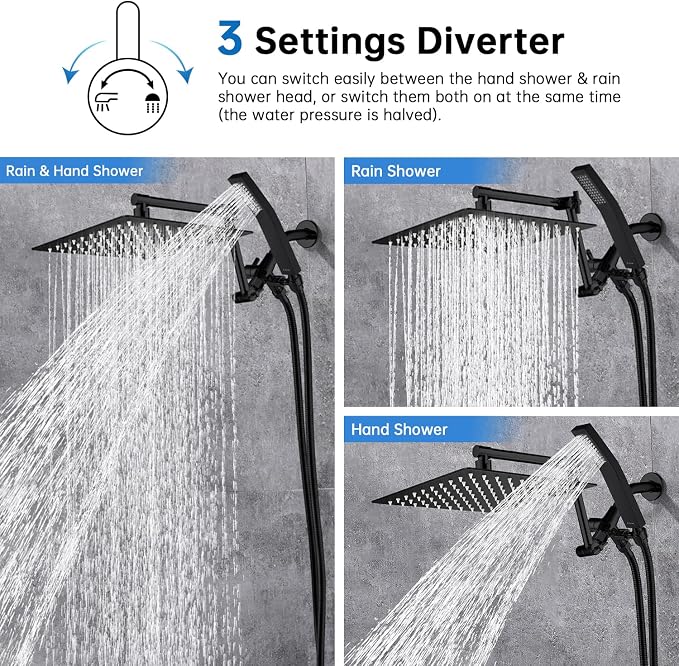 G-Promise All Metal 12 Inches Rainfall Shower Head with Handheld Combo | All Metal, Built to Last, Easy Install, Adjustable Height & Angle for All Heights, Extra Long Hose, Modern Upgrade