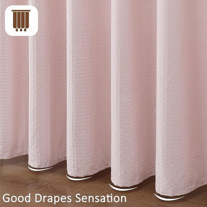 Pink Fabric Shower Curtain 78 Inch Length 1 Piece, Embossed Textured Waffle Cloth Shower Curtains for Bathroom Modern Hotel Spa, Water Resistant Machine Washable, 72Wx78L Inches
