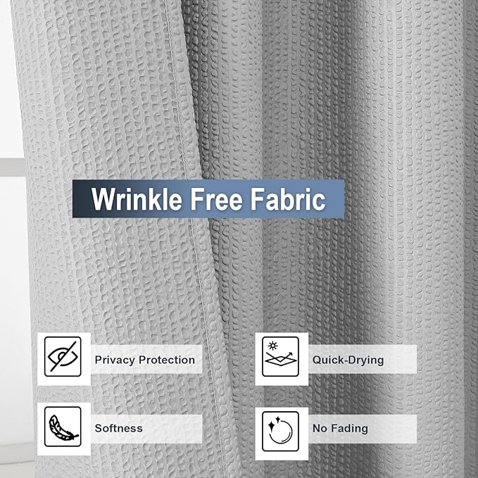 OWENIE Light Grey Shower Curtain for Bathroom 72x72 Inch, 3D Embossed Textured Waffle Fabric Shower Curtains, Soft Hotel Farmhouse Style, Water Repellent, Machine Washable, Light Grey, 72" W x 72" L