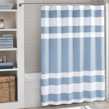 Madison Park Spa Waffle Weave Extra Long Shower Curtain, 72 x 84, Blue | Striped, Pieced Fabric Design, 3M Scotchgard Moisture Management, Hotel Quality, Modern, for Bathroom, OEKO-TEX Certified