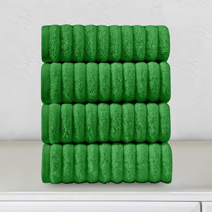 Elegant Comfort Luxury 100% Turkish Cotton Corduroy Ribbed 4 Pack Hand Towel Set 16 x 28 Inch - Absorbent, Super Soft, Quick Dry, Premium Towels for Bathroom, Gym, Spa and Hotel Use, Emerald Green