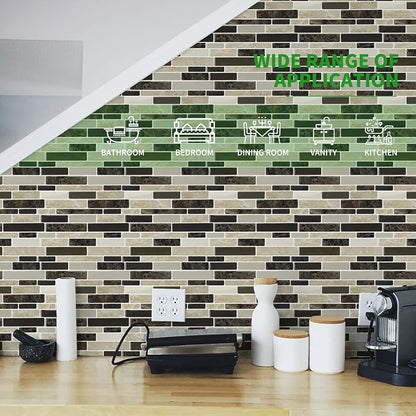 LONGKING 10-Sheet Brown Peel and Stick Backsplash Tile for Kitchen, Vinyl Stick on Tile Stickers for Wall, Kitchen, Bathroom, Counter Top | Peel and stick backsplash, vinyl PVC, Brown, waterproof, kitchen bathroom wall, 10-sheet, set B