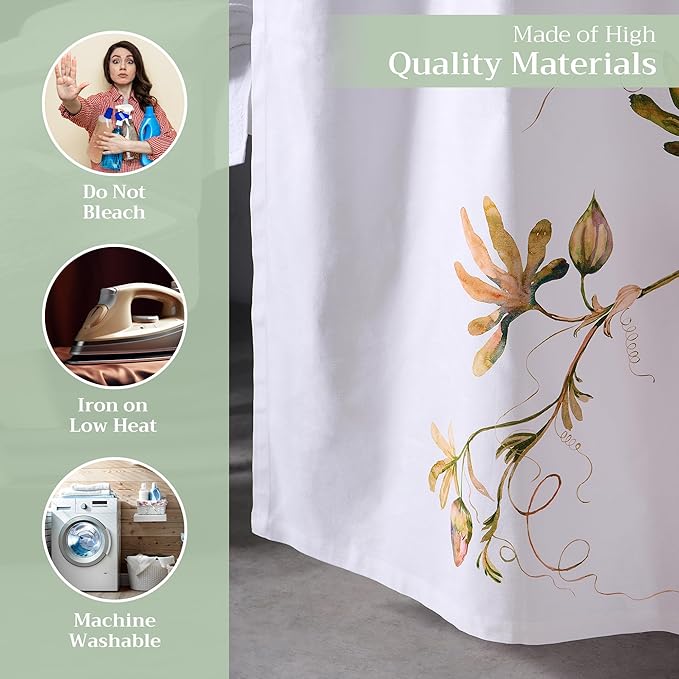 Maison d' Hermine Shower Curtain 100% Cotton One Panel 70"x72" Washable Fabric Shower Curtains for Bathroom, Easy Hanging with 12 Button Holes - Home Hotel Spa Easter Gifts (Passion - White)