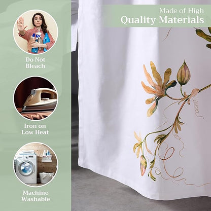 Maison d' Hermine Shower Curtain 100% Cotton One Panel 70"x72" Washable Fabric Shower Curtains for Bathroom, Easy Hanging with 12 Button Holes - Home Hotel Spa Easter Gifts (Passion - White)