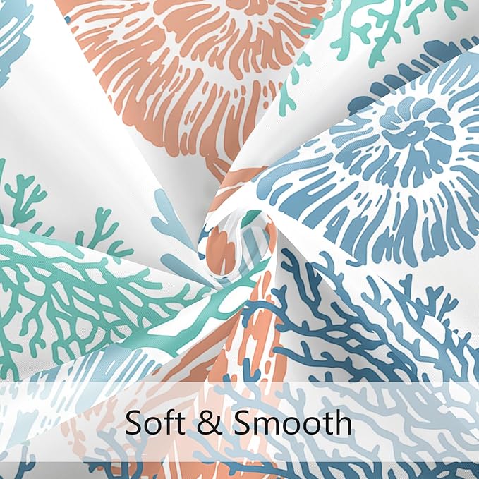 Extra Long Shower Curtain 72 x 96 Inch, Floor to Ceiling X-Long Tall Blue Orange Teal Nautical Coastal, Seashell Starfish Coral Beach Ocean Themed for Bathroom