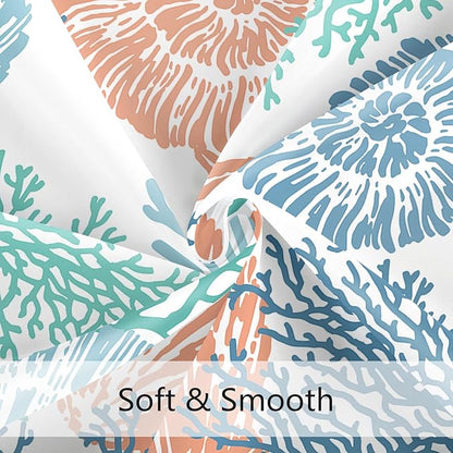 Extra Long Shower Curtain 72 x 96 Inch, Floor to Ceiling X-Long Tall Blue Orange Teal Nautical Coastal, Seashell Starfish Coral Beach Ocean Themed for Bathroom