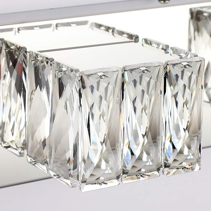 Chrome Bathroom Light Fixtures - Crystal 3 Lights Modern Bathroom Vanity Light - 18 Watt Dimmable LED Vanity Lights for Small Bath