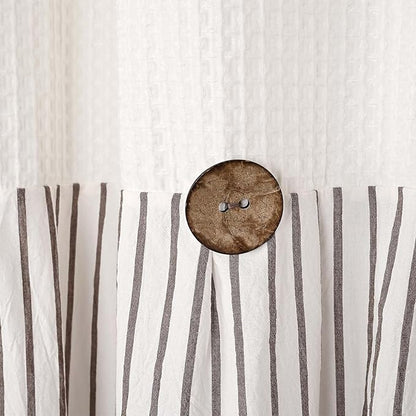 DOSLY Ides Farmhouse Shower Curtain, Beige and Brown Striped, Button Curtain, Spa Waffle and Cotton Woven Fabric, Rustic Charm Country Chic Style, 72x72 in