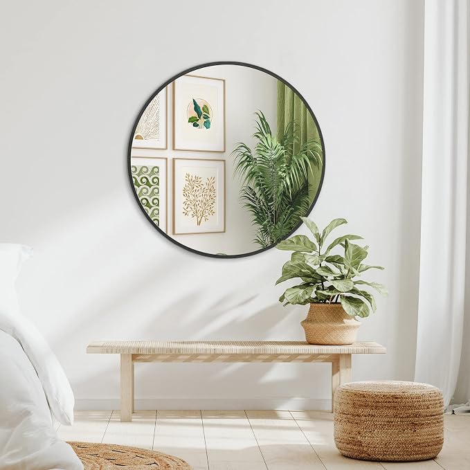Americanflat 31" Round Mirror - Hanging Mirrors with Aluminum Frame - Modern Mirror for Bathroom, Bedroom, Living Room - Mirrors for Wall Display and Home Decor - Black