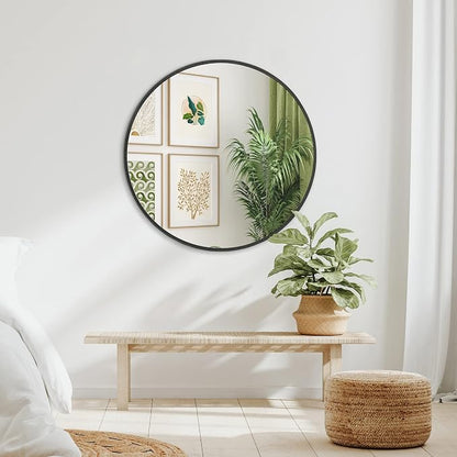 Americanflat 31" Round Mirror - Hanging Mirrors with Aluminum Frame - Modern Mirror for Bathroom, Bedroom, Living Room - Mirrors for Wall Display and Home Decor - Black