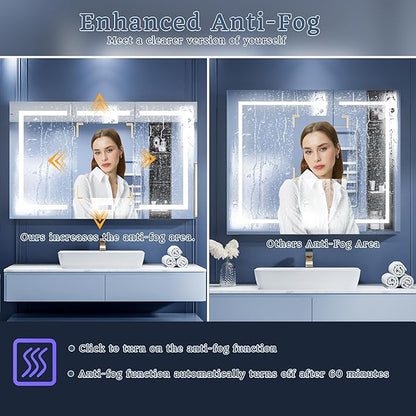 ExBrite LED Lighted Bathroom Medicine Cabinet with Mirror, 48 x 30 Inch, Recessed or Surface Mount, Anti-Fog, Stepless Dimming, Color Temperature Change, Built-in 6000K Sensor Light, Storage Shelves