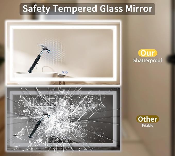 36"x72" LED Bathroom Mirror with Lights, Anti-Fog, Backlit + Front Lit, Dimmable, Led Vanity Mirror for Wall, Lighted Bathroom Mirror, 3 Colors, Shatter-Proof Tempered Glass
