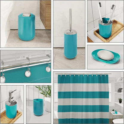 Clara Clark Bathroom Accessories Set - Bathroom Set with Adhesive Corner Shower Caddy Hanging, 25PC Bathroom Accessory Set, Teal Shower Curtain Set, Toilet Brush, Trash Can & Soap Dispenser