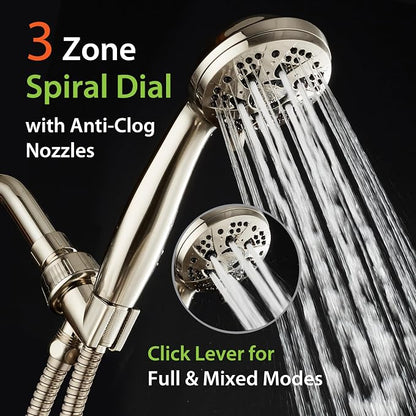 AquaDance High Pressure Luxury 6-mode Spiral Ergonomic Handheld Shower Head | Anti-clog Jets, Premium Stainless Steel Hose & Adjustable Bracket for the Ultimate Shower Spa Experience! / Nickel