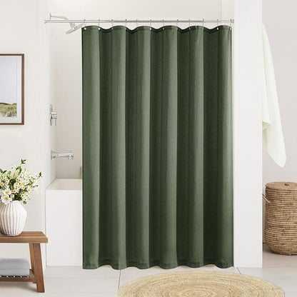 Olive Green Shower Curtain for Bathroom Water Repellent 72x78 Inch | Linen Textured, Country Boho Farmhouse Neutral, Shower Curtains, Bath Cloth Fabric Drapes, with Hooks, Green, 78 Inch Length