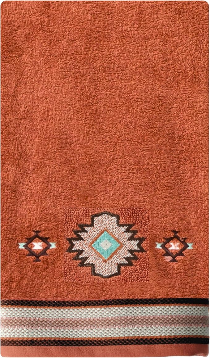 SKL Home Southwest Sunset Bath Towel, 100% Cotton, Embroidered, Rust | 470 GSM weight. Soft & absorbent terry. Great for Airbnb and Southwestern décor.