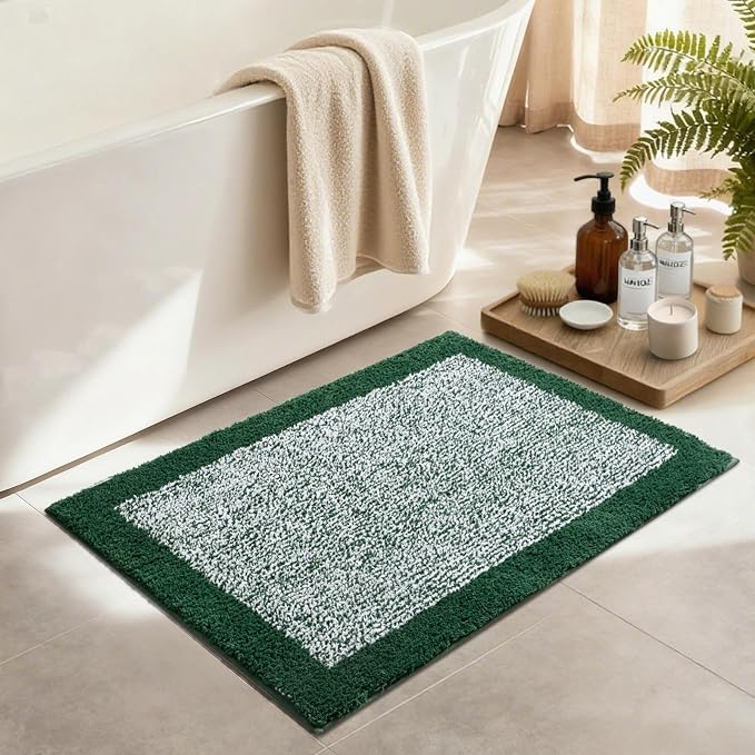 Bathroom Rugs 30x20 Non Slip Washable, Dark Green Bath Mat for Bathroom Floor Tub, Soft Absorbent Quick Dry Mats for Shower, Bathtub,Home Decor