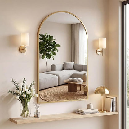 OLIXIS Arched Bathroom Wall Mirror, Vanity Mirror, 20x30 | Matte Metal Frame, Tempered Glass Shatterproof, Home Decor, Living Room, Gold